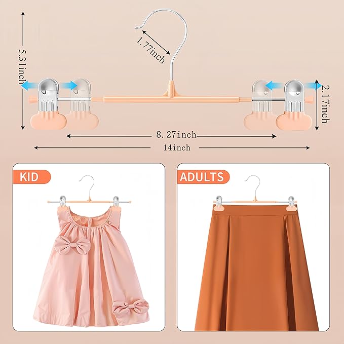 HUADYMEET 20 Pack 14Inch Pants Hangers with Wide Clips,Metal Trouser Hanger for Jeans.Space Saving Skirt Hangers Heavy Duty Non-Slip Adjustable Clothes Shorts Hanger for Women,Men,Coral Pink