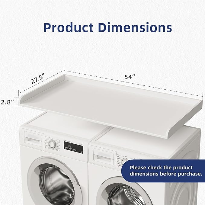 Washer Dryer Countertop, 54" Width x 27.5" Depth Laundry Countertop Organization, Wooden Washer and Dryer Topper for Folding, Sorting & Ironing, Easy to Install, White