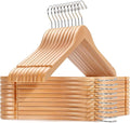 Amber Home 20 Pack Natural Wooden Shirt Hangers, Premiun Wood Coat Hangers Without bar, Clothes Hangers for Jacket, Bridal (Natural, 20)
