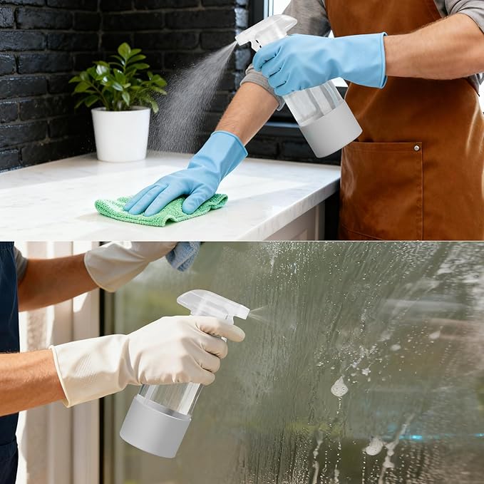 Glass Spray Bottles (2-Pack) with Silicone Sleeve - 16oz Empty Refillable Bottles - Adjustable Nozzle for Hair, Plants, Cleaning & DIY Solutions - Mint Green & Grey