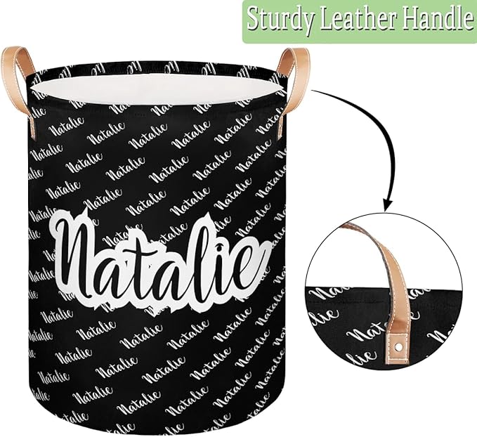 Personalized Laundry Basket, Custom Gift Laundry Hamper, Collapsible Nursery Waterproof Laundry Baskets, Dirty Clothes Toy Hamper with Handles Name Black
