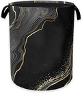 Black Gold Marble Laundry Basket,Modern Clothes Hamper,Oxford Cloth Collapsible Nursery Hamper Storage Organization for Bedroom,Bathroom,Office,College Dorms,16x20 Inch