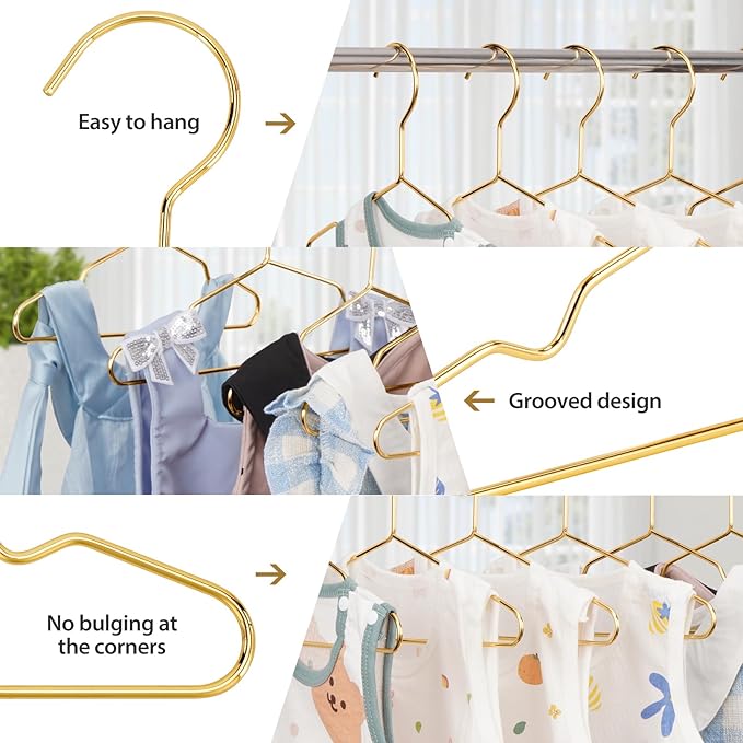 VWV Gold Hanger, 20 Pack 9.84 Inch Kids Baby Metal Hanger, Sturdy Baby Hangers for Wardrobe, Space Saving Toddler Hangers