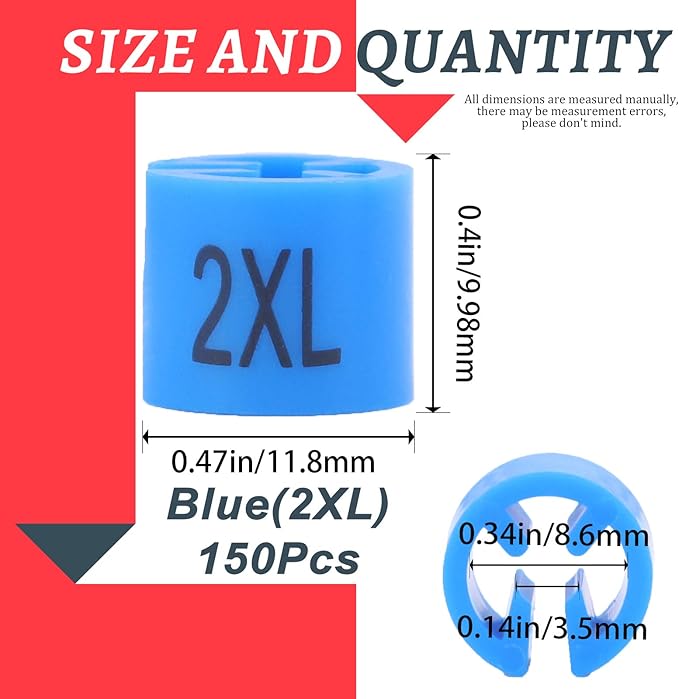 Swpeet 820Pcs 9 Common Sizes Plastic Hanger Size Markers Assortment Kit and 150Pcs Blue【 Sizes 2XL 】 Plastic Clothes Hanger Size Markers Color-Coding Hanger