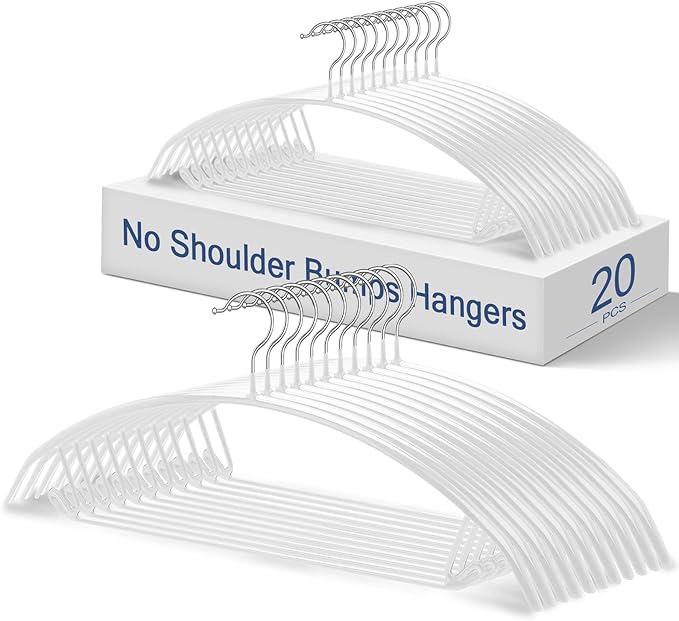 Heavy Duty Hangers 20 Pack - No Shoulder Bump Non-Slip Rubber Coating Contour Metal Hangers for Sweaters, Coats & Clothes, 15 lbs Weight Capacity, Non-Slip, 16.5 Inch(White)