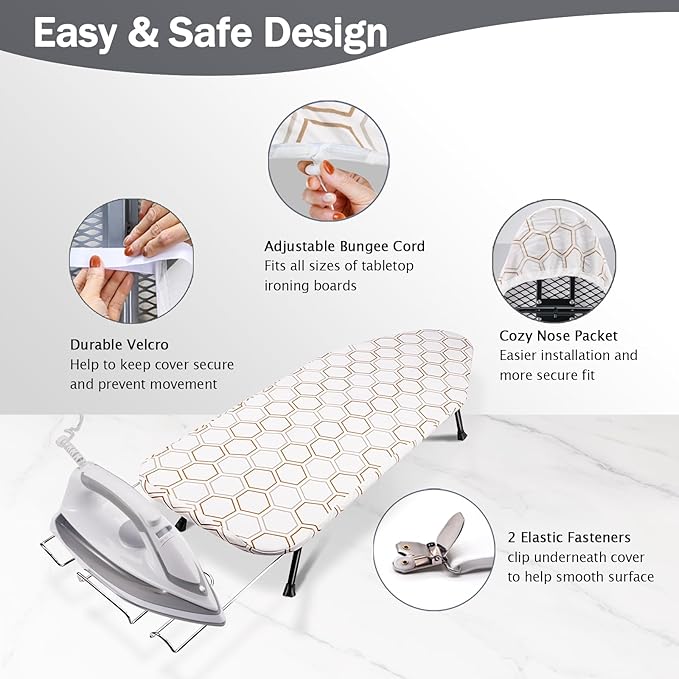 SheeChung Small Ironing Board Cover and Pad 12"x32",Tabletop Ironing Board Cover for Mini Ironing Board,Cotton Cover and Thick Padding,Elastic Cord,Heat Resistance (Ironing Board Not Included)
