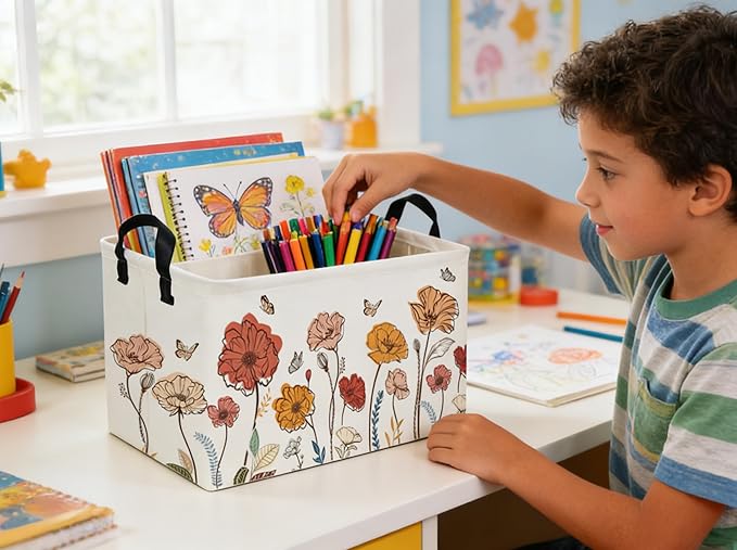 Rectangular Kids Baskets Flower Basket Cute Storage Bins Organizer Box Boys Room Decor for Home.(Flower cluster)