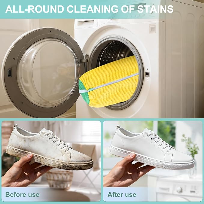 2PCS Shoe Washing Machine Bag, Reusable Shoe Laundry Bags for Sneakers for Washer & Dryer, 360° Shoes Cleaning Bag with Sturdy Zipper - Fits All Shoes Types & Sizes