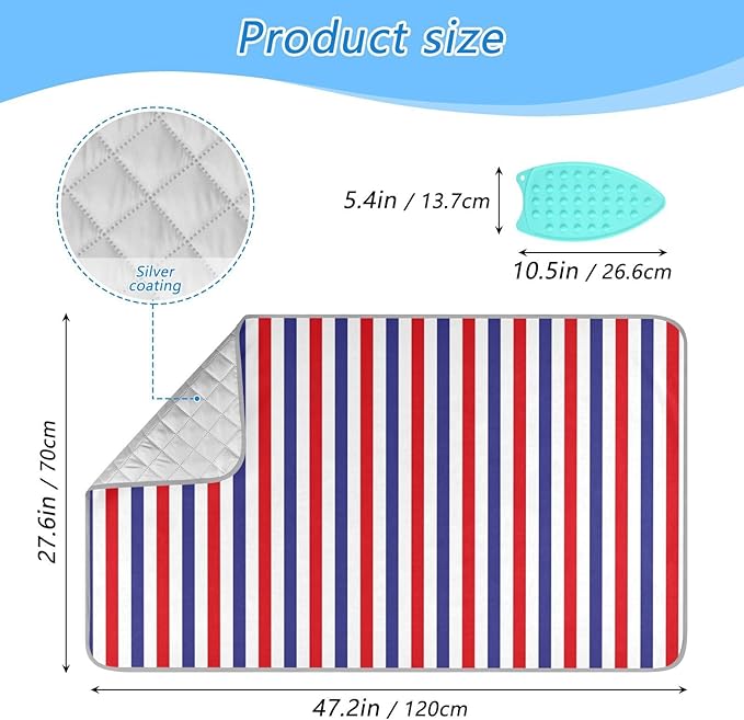 Ironing Mat Pad for Table Portable Travel Iron Blanket Ironing Board Covers Pressing Mat Heat Press Pads 27.6x47.2 Inches Blue and Red Stripes38