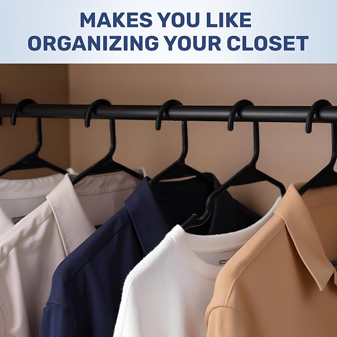 YSSOA 30 Pack Plastic Hangers, Space Saving Slim Clothes Hangers with Non-Slip Shoulder Notches, for Coats, Sweater, Shirts, Pants, Black