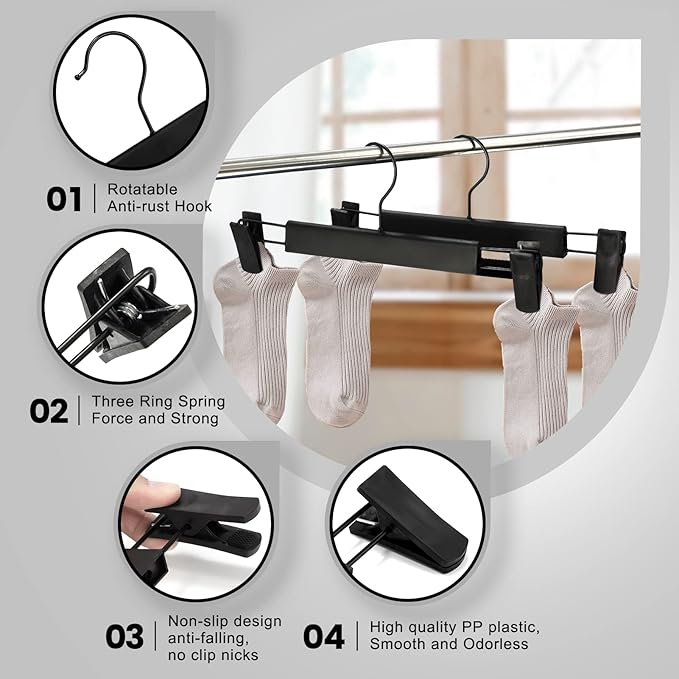 30 Pack Pants Hangers with Adjustable Non-Slip Clips Anti-Rust Hanging Hook for Trouser,Skirts,Jeans,Clothes Hangers Black