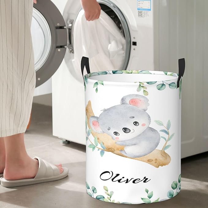 Personalized Koalas Laundry Basket For Baby Kids Boys Girls Adult Custom Hamper Basket With Name For Bathroom Bedrooms Collapsible Baby Laundry Basket, Dirty Clothes Hamper With Handles