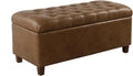 Homepop Home Decor | Button Tufted Storage Bench | Ottoman Bench with Storage for Living Room & Bedroom, Distressed Brown Faux Leather