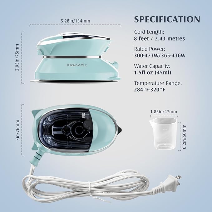 Travel Iron Mini with Steam for Clothes with Dual Voltage, Portable Mini Ironing Machine with Non-Stick Soleplate, Small Iron for Sewing, Quilting and Handcraft
