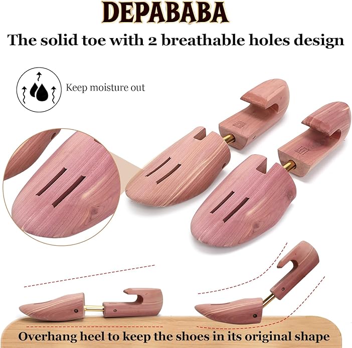 Cedar Shoe Trees for Men, Adjustable Wood Shoe Tree with Twin Tube, 7–14 Size Shoe Accessories for Sneakers, Boots