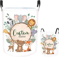 Personalized Baby Basket for Laundry, Custom Name Laundry Baskets for Kids Girls Boys Adults, Customize Kids Clothes Hamper, Safari Animals Print Storage Basket with Handles