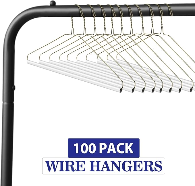 100 Pcs Dry Cleaner Hangers with Tubes - 16" Wire Hangers Bulk for Pants Caped Suit & Strut Home or Dry Cleaners (Gold)