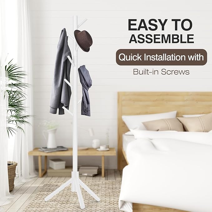 2 PCS Coat Rack, Freestanding Coat Rack with 8 Hooks and 3 Adjustable Size Tree Coat Racks for Bedroom, Hallway, Entrance, Office, for Hats, Coats, Scarves, Handbags