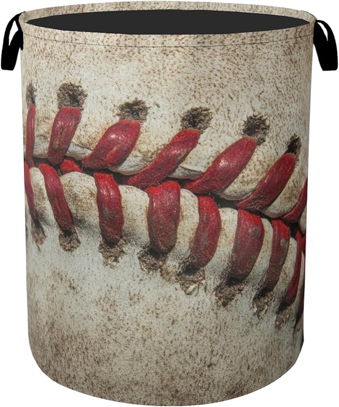 Baseball Laundry Basket with Handles - Extra Large Foldable Hamper for Bathroom/Laundry/Bedroom/Dorm, Washable Fabric Storage Bin
