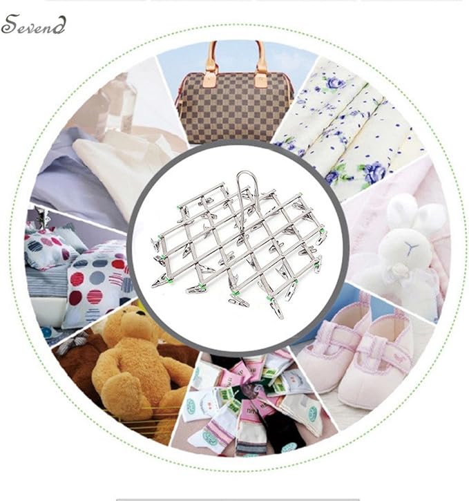 Seven Stainless Steel Socks Drying Rack with 35 Clips, Rustproof Clothes Hanger Washing Line Windproof Hanging Dryer for Socks Underwear Towels Scarves Shirts Etc.