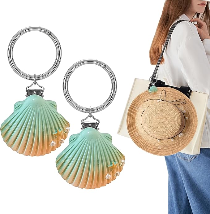 2Pcs Hat Clip for Travel on Bag - Shell Beach Cruise Essentials Accessory for Handbag Backpack Luggage Purse Travel