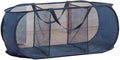 Mesh Laundry Hamper Basket, Sturdy 3 Compartments Laundry Basket, Foldable Pop up Laundry Hamper with Side Pocket for Laundry Room, Bathroom, Kids Room, College Dorm or Travel, Navy