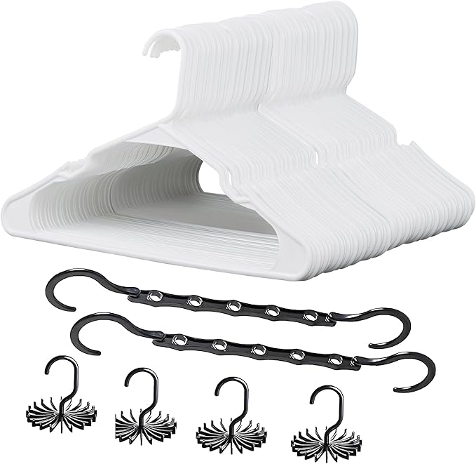 VECELO 100 Pack Plastic Hangers-Clothes Hangers Set with Shoulder Grooves for Closet Space Saving-Heavy Duty Coat Hanger,White