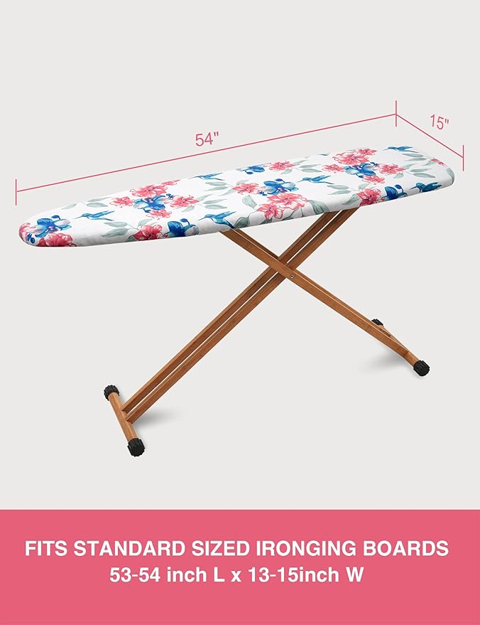 Ironing Board Cover and Pad 15"x54" Extra Thick Natural Cotton, Scorch and Stain Resistant Padding, Standard Size Iron Board Cover with Fasteners Heavy Duty Elastic Edge, Heatproof