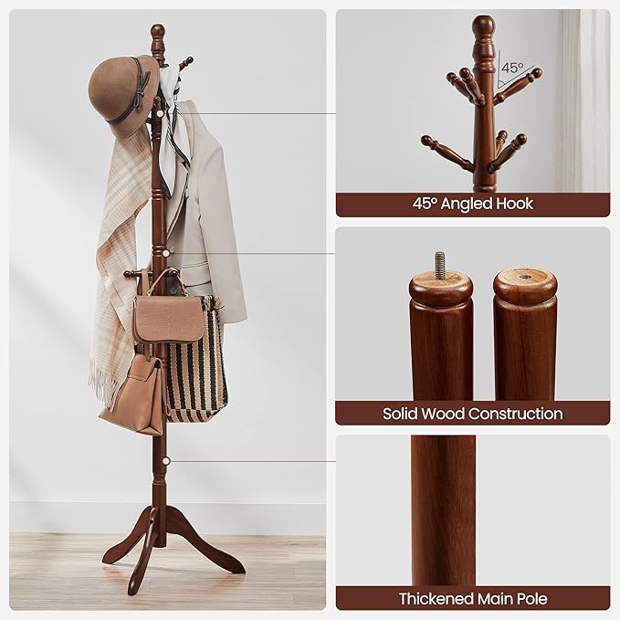 VASAGLE Shoe Rack Bundle with Coat Stand, 5-Tier Shoe Storage Shelves, Coat Tree with 10 Hooks for Hats, Bags, for Entryway, Hallway, Rustic Brown, Black and Dark Walnut ULBS038B01 and URCR03WN