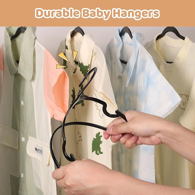 60 Pack Black Baby Hangers 11.42 Inch & 12.91 Inch Each 30 Pack - Kids Non-Slip Clothes Hangers for Infant & Child, Durable Plastic Children's Hangers for Closet, Pants, Coats, Skirts