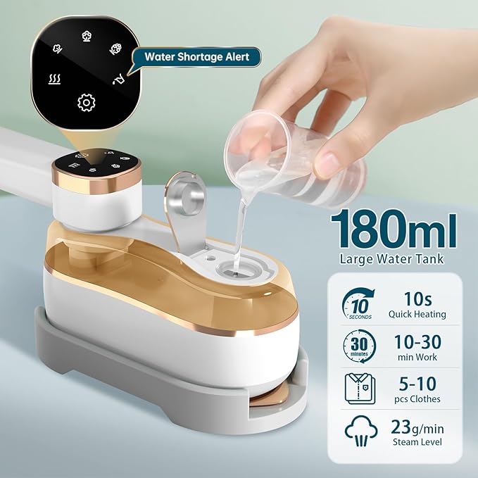 Travel Steamer & Iron 2 in 1, Portable Handheld Mini Steam Iron, 3 Secs Fast Heating, Suitable for Travel, Home & Dorm (Beige)