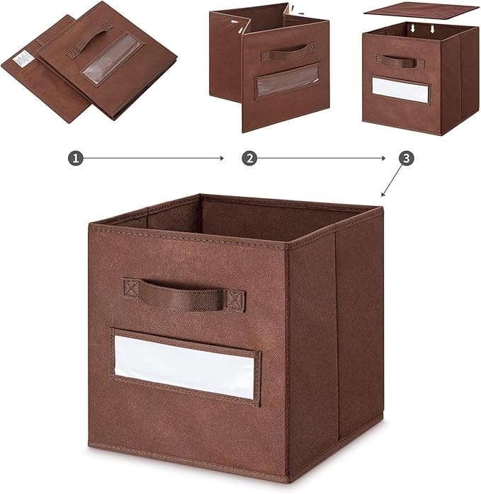 artsdi 13x13x13 storage cube bins (Set of 10) Fabric storage cubes with 10 Labels Window Cards & a Pen, storage cubes 13x13, Collapsible 13 inch cube storage bins, Cubby Organizer Boxes, Brown