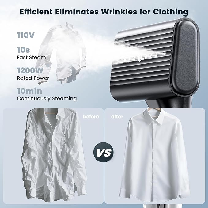 Travel Steamer for Clothes, 1200W Clothes Steamer Handheld, Portable Steamer & Iron 2 in 1, 100ML Large Water Tank, 10s Fast Heat Up, 15mins Steaming Garment Steamer for Travel, Home Use (110-120V)
