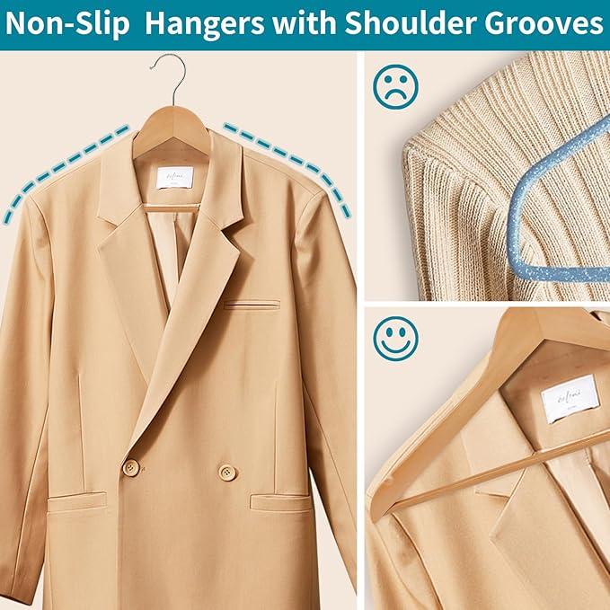 30 Pack Wooden Coat Hangers, 360° Swivel Hook, Suit Hangers with Anti-Slip Notches, Clothes Hangers for Jackets, Shirts, Dress, Natural UAWY0530N