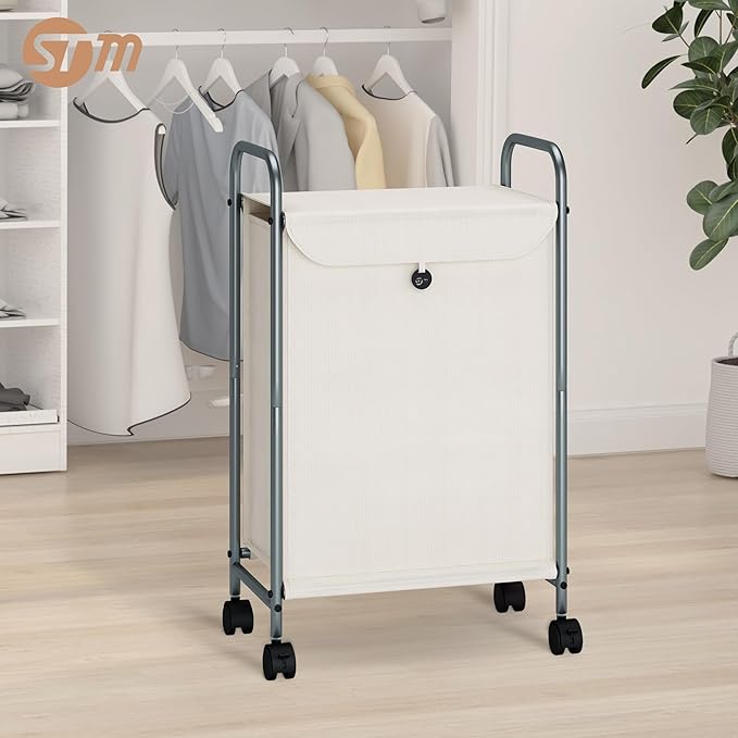 STORAGE MANIAC Rolling Laundry Hamper, Laundry Basket with Lockable Wheels, Clothes Sorter Cart, Small Clothes Separator Hamper for Closet, Bathroom, Laundrys Room, 1 Section Beige