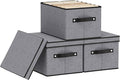 Storage Boxes, 7.1 x 9.1 x 13 Inch Closet Organizers for Shelves Bedroom Office with Handles, Storage Bins with Lids, Gray, 3-Pack