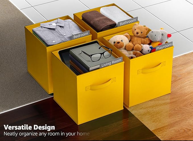 Sorbus Foldable Storage Cubes - 6 Fabric Baskets for Organizing Pantry, Shelf, Toy Box, Cubby, Closet Organizer - 11 Inch Collapsible Closet Organizers and Storage Bins (Dark Yellow 6 Pack)