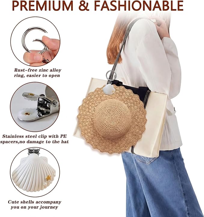 2Pcs Hat Clip for Travel on Bag - Shell Beach Cruise Essentials Accessory for Handbag Backpack Luggage Purse Travel