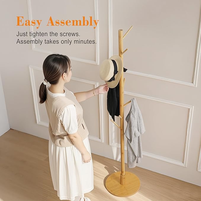 VECELO Coat Rack Freestanding, Entryway Hanger Stand, Umbrella Holder