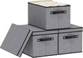 Foldable Storage Bins with Lids, 15 x 9.8 x 8.3 Inch Storage Boxes with Handles, Fabric Closet Organizers for Wardrobe, Gray, 3-Pack