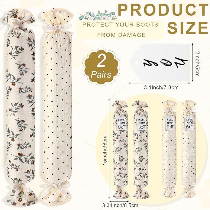 2 Pairs Boot Shaper Stands with 8 Labels Cotton Tall Boot Inserts for Closet Organization