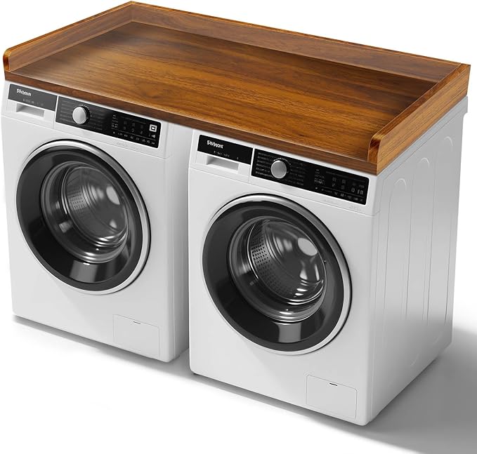 GCCSJ Washer Dryer Countertop, 54" Width x 27.5" Depth Wood Laundry Topper with Edge & Non-Slip Pads for Laundry Room Organization Storage & Clothes Folding, Walnut