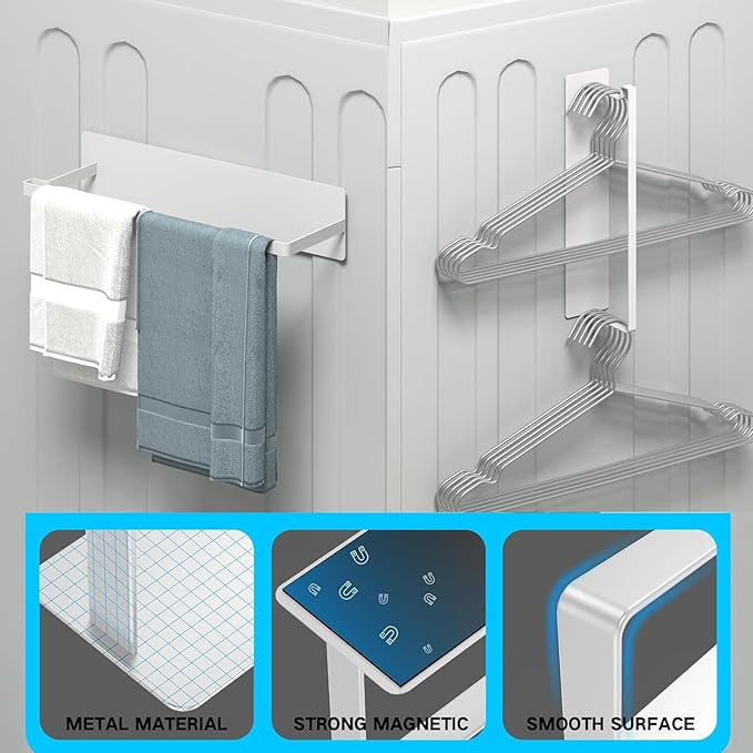 Magnetic Dryer Ball Holder wiht Hanger Organizer, Dryer Balls Storage Wire Basket Container Rack Magnetic Lint Bin and Dryer Ball Holder for Space Saving Hanger Holder for Your Laundry Room