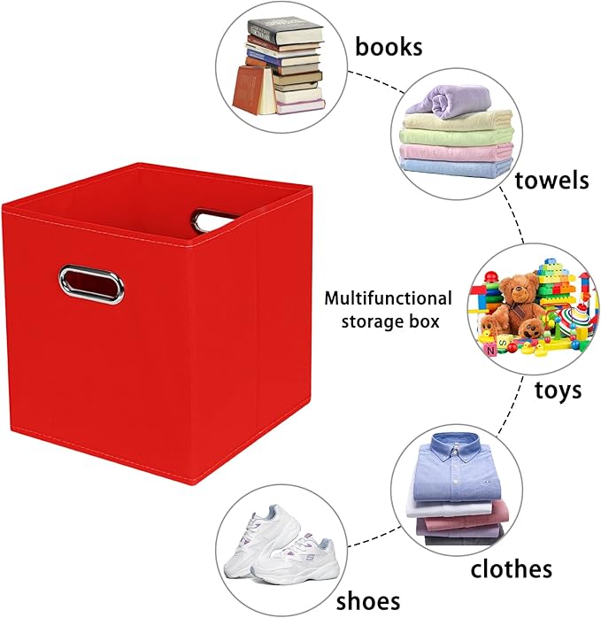 Fabric storage bins Cubes, Fabric Cube Organizer with Handle, Foldable Cube Bins for Cloth or Accessary Storage, 11x11x11, Set of 3, (Red)