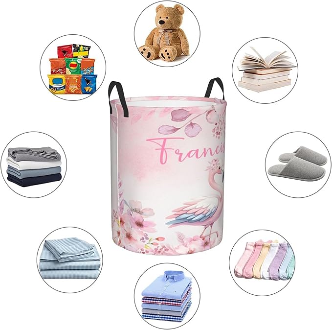 Personalized Flamingo Laundry Basket For Baby Kids Boys Girls Adult Custom Hamper Basket With Name For Bathroom Bedrooms Collapsible Baby Laundry Basket, Dirty Clothes Hamper With Handles