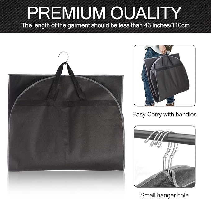 43" Garment Bag Suit Bag Garment Bags for Travel Duffle Bags for Hanging Clothes Storage Bag Carry on Garment Bag, Ideal for Wardrobes, Blazers, Dresses, Coats (1 Pack)