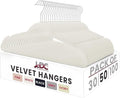 LDC White Velvet Hangers 50 Pack - Premium Non-Slip Clothes Coat Pants Felt Hanger for Closet - Heavy Duty Space Saving 360° Swivel Hook Hangars - White