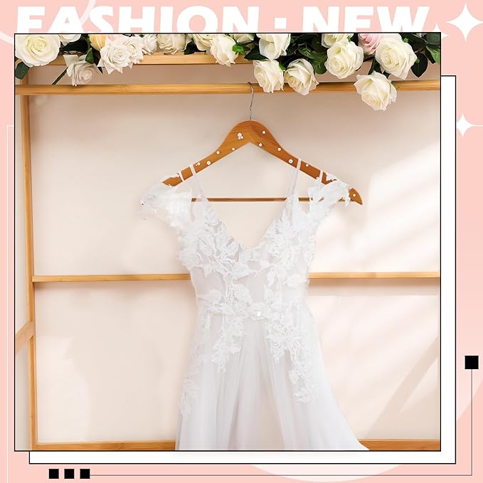 5 Pcs Bridal Dress Hanger Wooden Pearl Wedding Dress Bridal Hanger with Pearl Brown Wooden Wedding Party Gift(Wood Color,Classic)