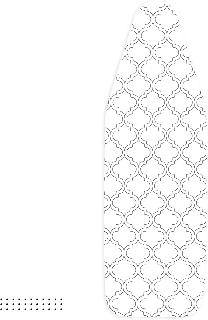 Encasa XO Ironing Board Cover and Pad 54"x15" - Thick 3mm Felt Padding, Drawstring Tightening & Lock, Easy Fit, Scorch & Stain Resistant, Fits Standard Large Ironing Board - White Tiles