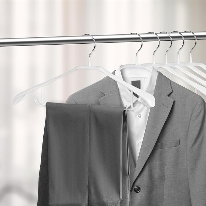 5 Pack Heavy Duty Metal Suit Hangers Soft Flexible Gloss Grippy Clothes Hanger Wide Shoulder Non Slip Thick Coat Hanger (White)